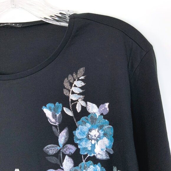New Sisley Women's Black T-Shirt Floral Print Sz M - Picture 8 of 16